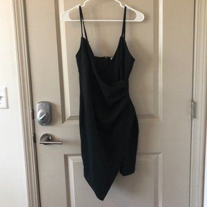 Black Asymmetrical Surplice Dress